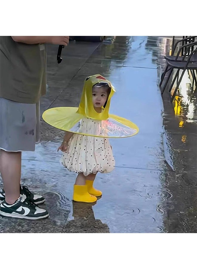 Kids Boys Girls  Toddlers  Raincoats Cartoon Raincoats Raincoats  Hooded Raincoats Ponchos Reusable for Outdoor Rock Climbing Riding Hiking, Camping Foldable Cartoon Duck Children's Raincoat, UFo-shaped Rain Cap Cape Umbrella, Yellow  - Image 2