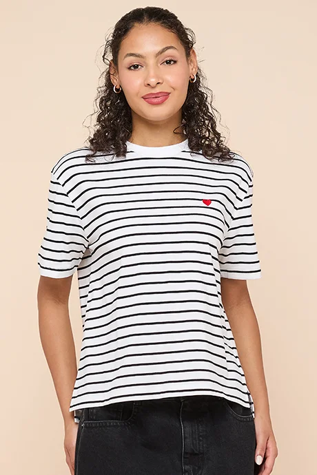 أر أند بي Striped T-Shirt with Crew Neck and Short Sleeves