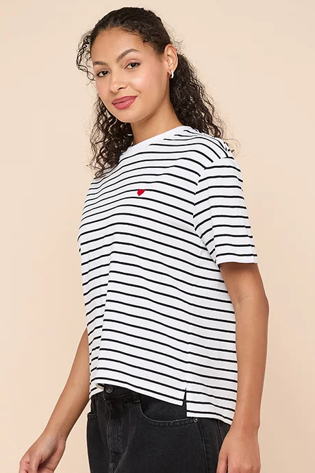 أر أند بي Striped T-Shirt with Crew Neck and Short Sleeves