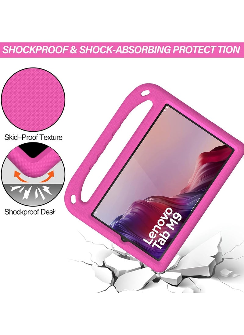 VKL حافظة أطفال متوافقة مع جهاز Lenovo Tab M9 9.0 بوصة 2023 (TB-310FU/TB-310XU)، حافظة خفيفة الوزن مضادة للصدمات ومقبض وغطاء حماية صديق للأطفال EV A Tablet (أحمر وردي)  - Image 2