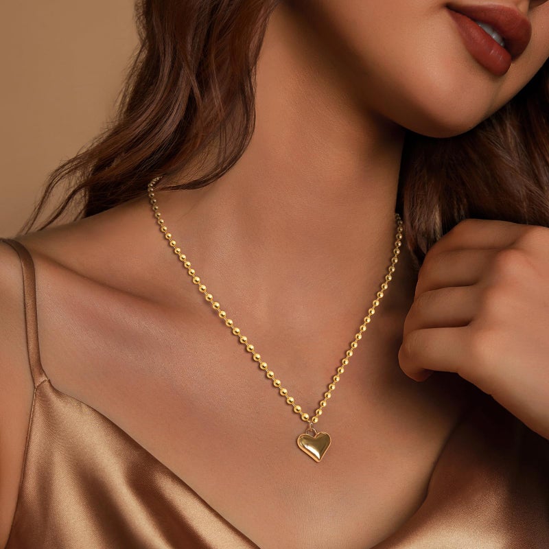 Zeffy Gold Heart Pendant Necklace Chunky Beaded Ball Chain Necklace Trendy Jewelry Dainty y2k Necklaces Gifts - Image 4