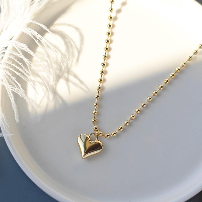 Zeffy Gold Heart Pendant Necklace Chunky Beaded Ball Chain Necklace Trendy Jewelry Dainty y2k Necklaces Gifts - Image 3