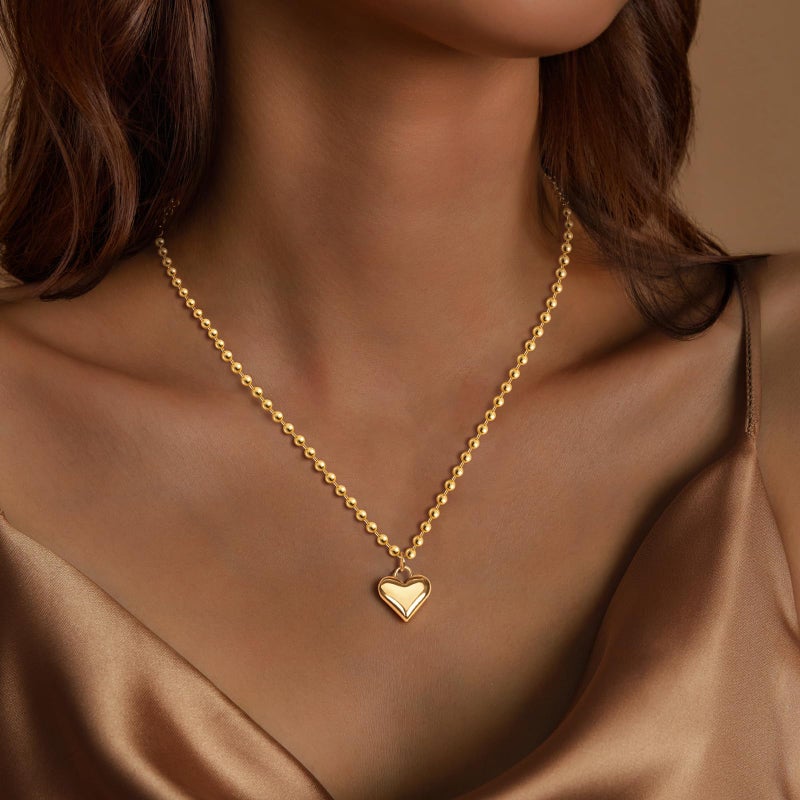 Zeffy Gold Heart Pendant Necklace Chunky Beaded Ball Chain Necklace Trendy Jewelry Dainty y2k Necklaces Gifts - Image 2