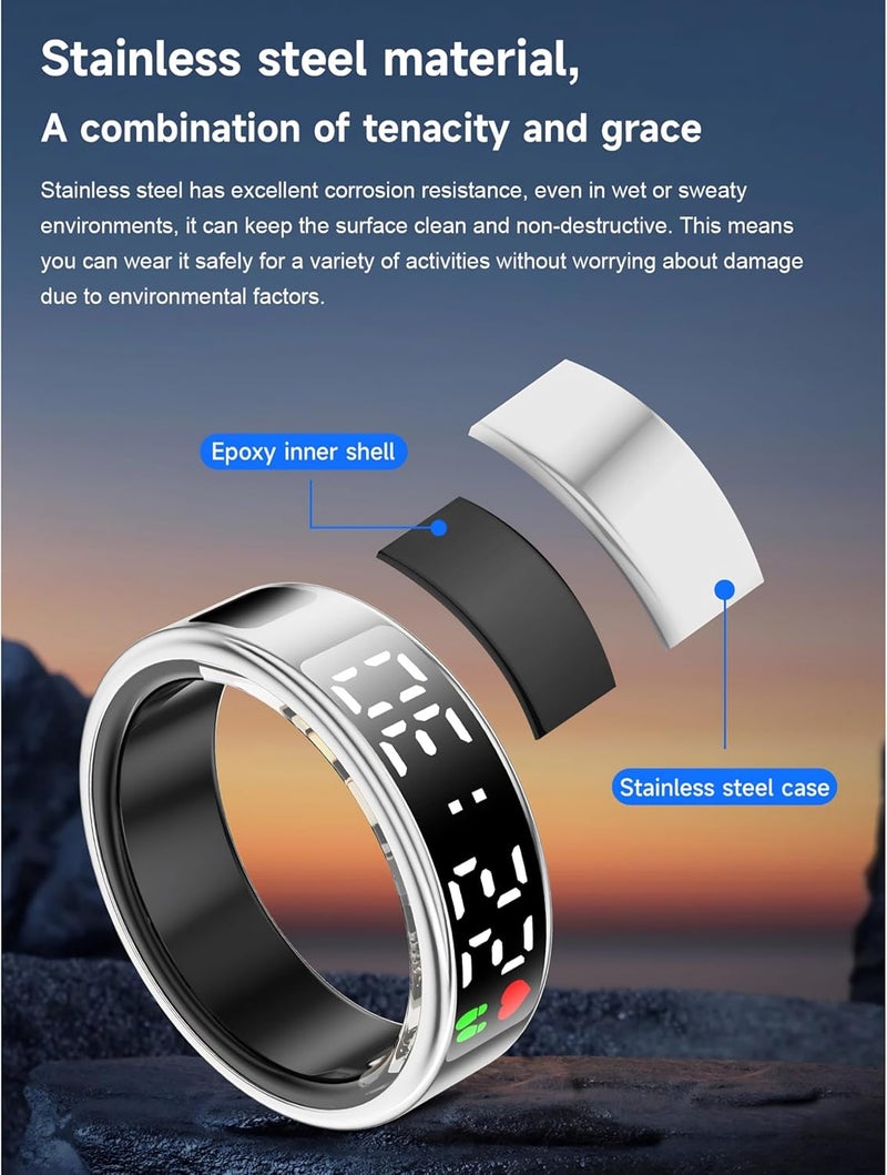 Smart Health Ring with Display Screen & Touch Control, Fitness Tracker Health Ring for Women & Men, Multiple Sports Modes, IP68 Water Proof, Pedometer, APP Link - Image 2