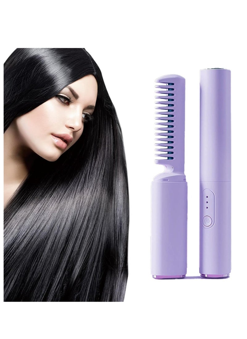 ELTRAZONE Rechargeable Mini Hair Straightener - Portable Cordless Electric Hot Comb Hair Straightener, Purple - Image 1