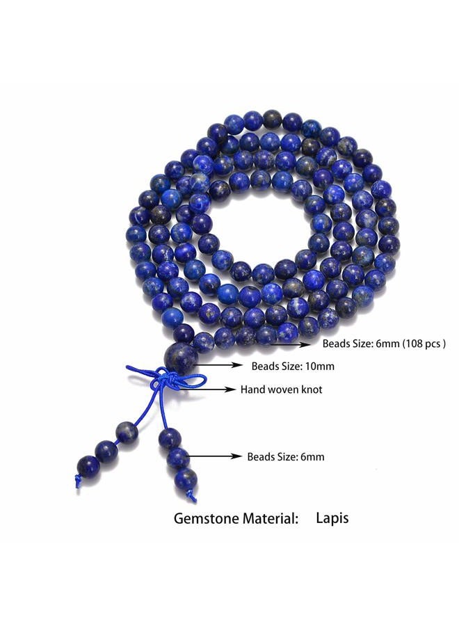 AD BEADS Gemstones Buddhist 108 Prayer Healing Beads Mala Stretchy Bracelet Necklace 6mm (Lapis)  - Image 3