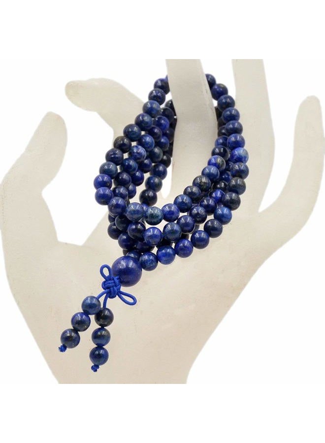 AD BEADS Gemstones Buddhist 108 Prayer Healing Beads Mala Stretchy Bracelet Necklace 6mm (Lapis)  - Image 4