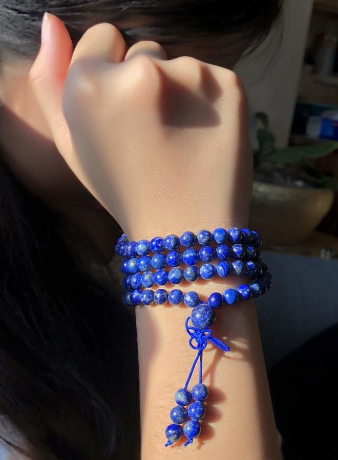 AD BEADS Gemstones Buddhist 108 Prayer Healing Beads Mala Stretchy Bracelet Necklace 6mm (Lapis)  - Image 5