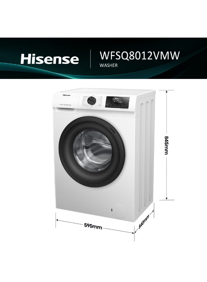 Hisense 8KG Front Load Washing Machine 1200RPM Steam Wash,Durable Inverter,Quick Wash,Self Diagnosis, Drum Clean,Delay End WFSQ8012VMW White - Image 2
