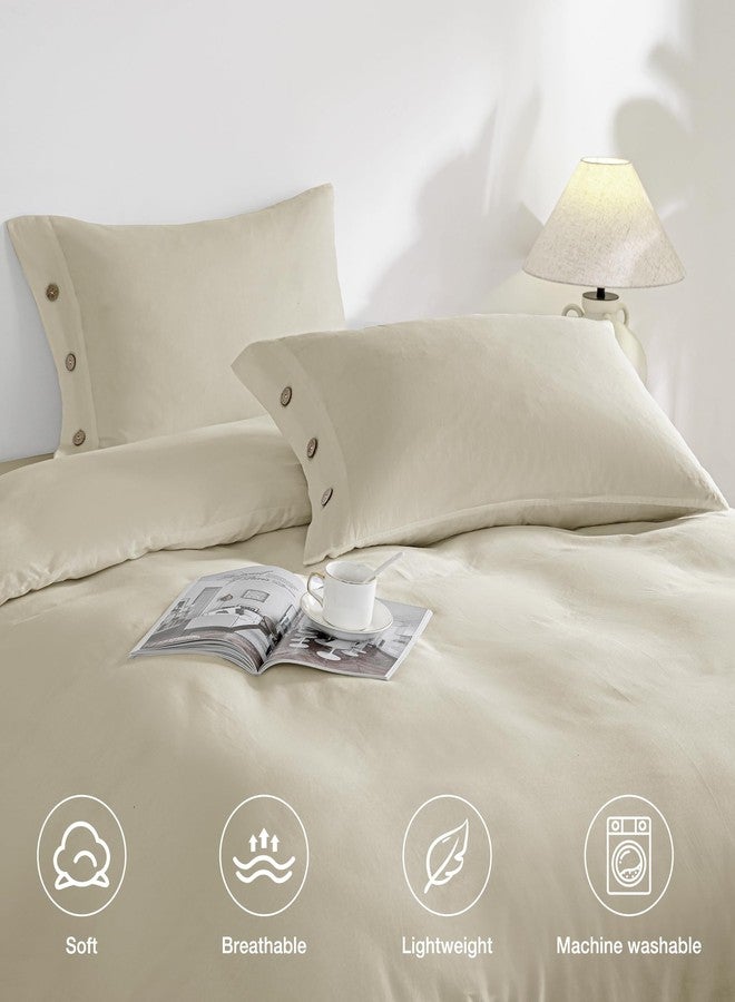 JELLYMONI Pillowcases Standard Set of 2 Cotton Button Pillow Covers 20×26in Light Khaki Bed Pillow Cases 100% Washed Cotton Soft Breathable (Pillows are not Included) - Image 2