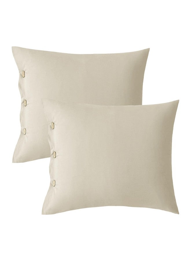 JELLYMONI Pillowcases Standard Set of 2 Cotton Button Pillow Covers 20×26in Light Khaki Bed Pillow Cases 100% Washed Cotton Soft Breathable (Pillows are not Included) - Image 1