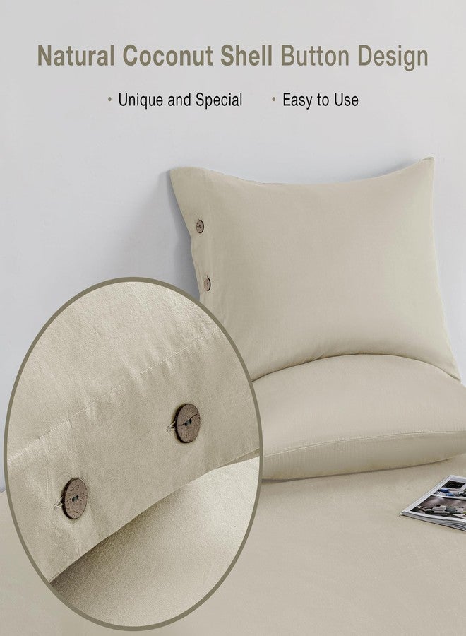 JELLYMONI Pillowcases Standard Set of 2 Cotton Button Pillow Covers 20×26in Light Khaki Bed Pillow Cases 100% Washed Cotton Soft Breathable (Pillows are not Included) - Image 4