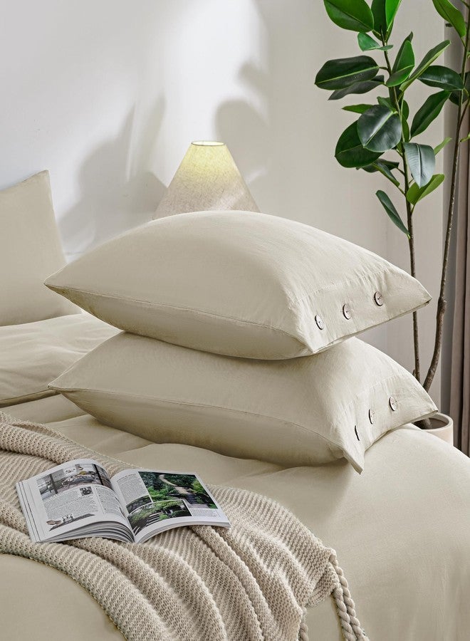 JELLYMONI Pillowcases Standard Set of 2 Cotton Button Pillow Covers 20×26in Light Khaki Bed Pillow Cases 100% Washed Cotton Soft Breathable (Pillows are not Included) - Image 5