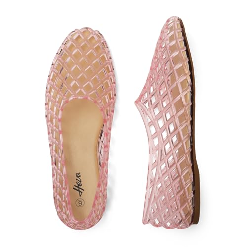 HEVA Women's Jelly Mesh Flats Breathable Clear Hollow Shoes Summer Beach Jellies Ballet Sandals(8 M US Pink) - Image 5