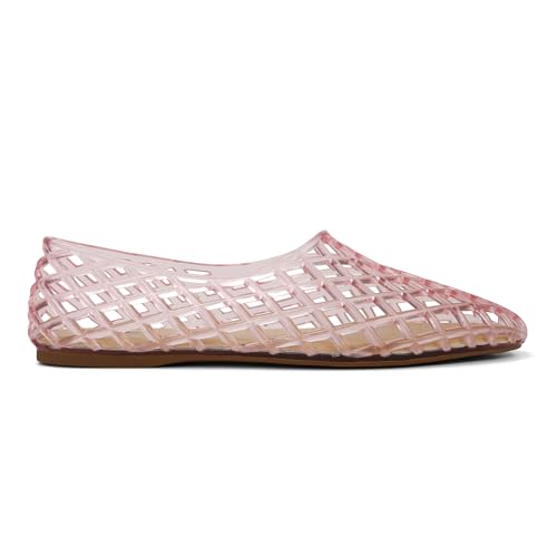HEVA Women's Jelly Mesh Flats Breathable Clear Hollow Shoes Summer Beach Jellies Ballet Sandals(8 M US Pink) - Image 3