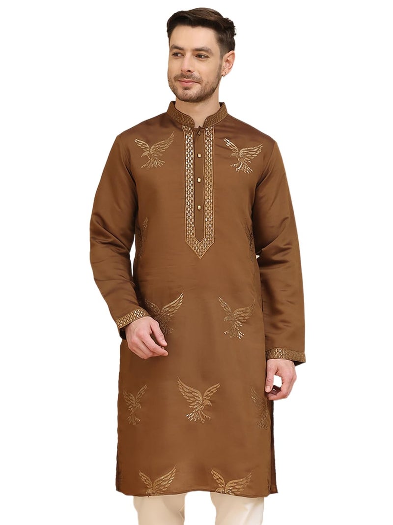 jompers قميص جومبرز بطول الركبة من مزيج الحرير مع تطريز النسر الذهبي - Image 1