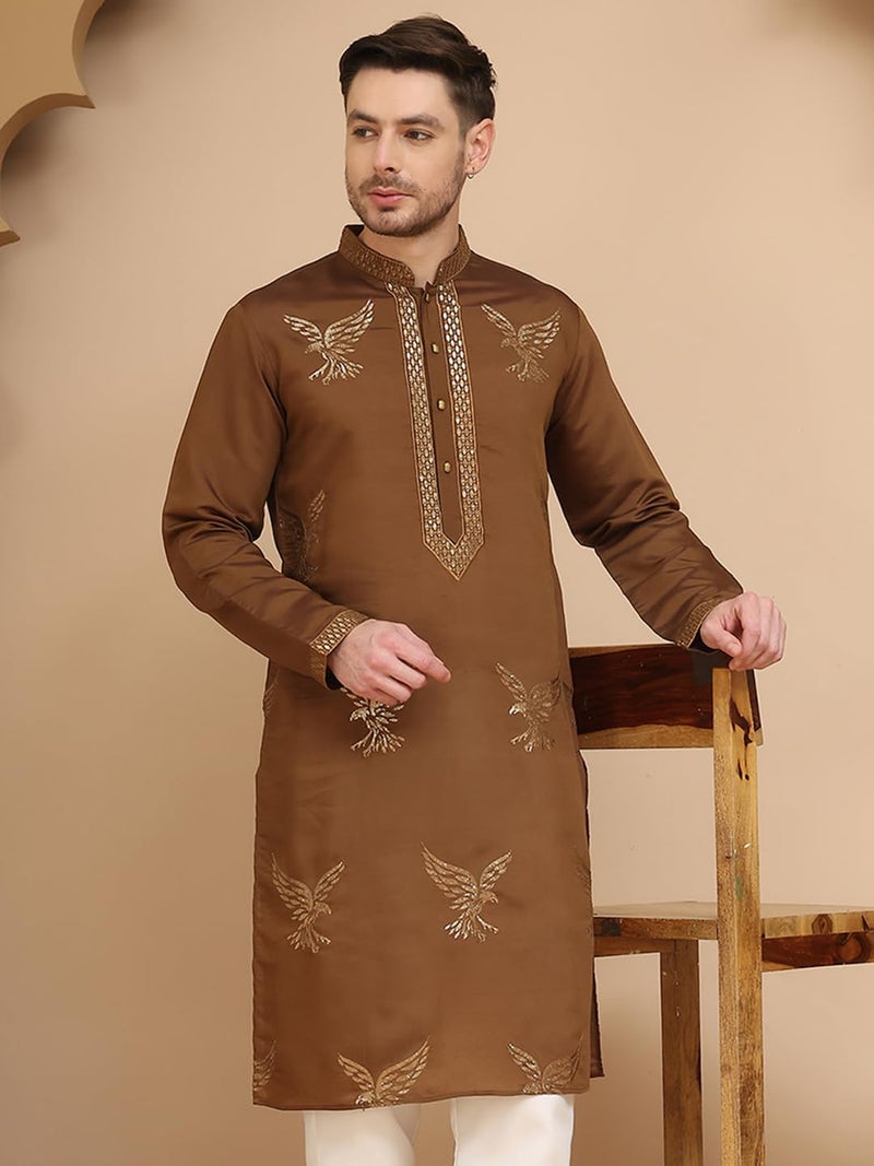 jompers قميص جومبرز بطول الركبة من مزيج الحرير مع تطريز النسر الذهبي - Image 5