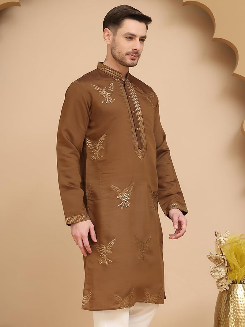 jompers قميص جومبرز بطول الركبة من مزيج الحرير مع تطريز النسر الذهبي - Image 4