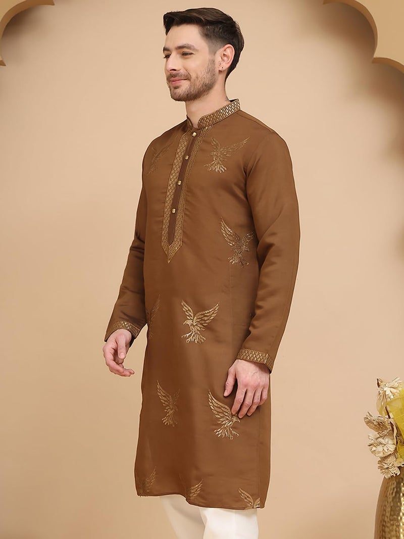 jompers قميص جومبرز بطول الركبة من مزيج الحرير مع تطريز النسر الذهبي - Image 2