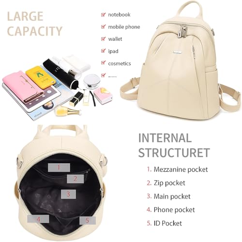 TrueArch Anti-Theft Cross Leather Backpack & Purse for Women | Shoulder Bag for Women and Girls | College Bag for Girls | Multipurpose Travel Bag | Durable | Convertible (Cream) - Image 4