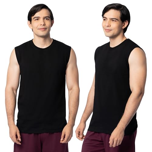 Fruit of the Loom Men's Eversoft Cotton Sleeveless T Shirts, Breathable & Moisture Wicking with Odor Control, Sizes S-4X, Muscle-2 Pack-Black, 3X-Large - Image 1