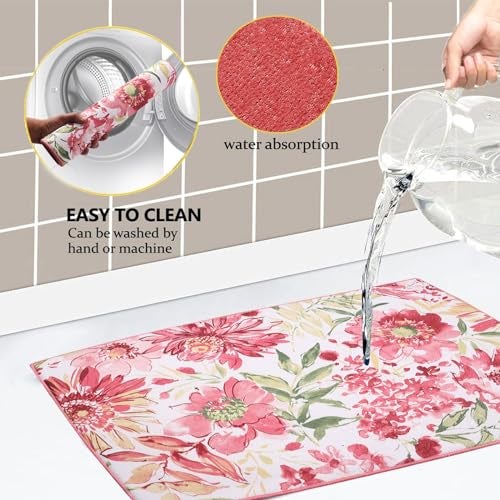 OAN Ultra Absorbent Reversible Microfiber Dish Drying Mat and Protector for Kitchen Counter Tops, Sinks - Folds for Compact Storage - Extra Large, (Pink Flowers 50x38 CM) - Image 2
