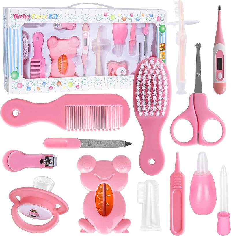 Baby Grooming Kit 15-Piece Portable Pink - Safe Hygiene Infant Care Kit for Newborn Daily Care - Image 1