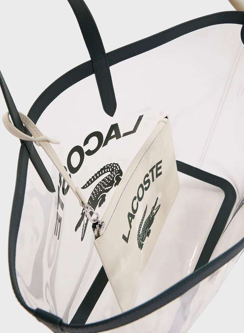 LACOSTE Logo Detailed Top Handle Zip Over Tote