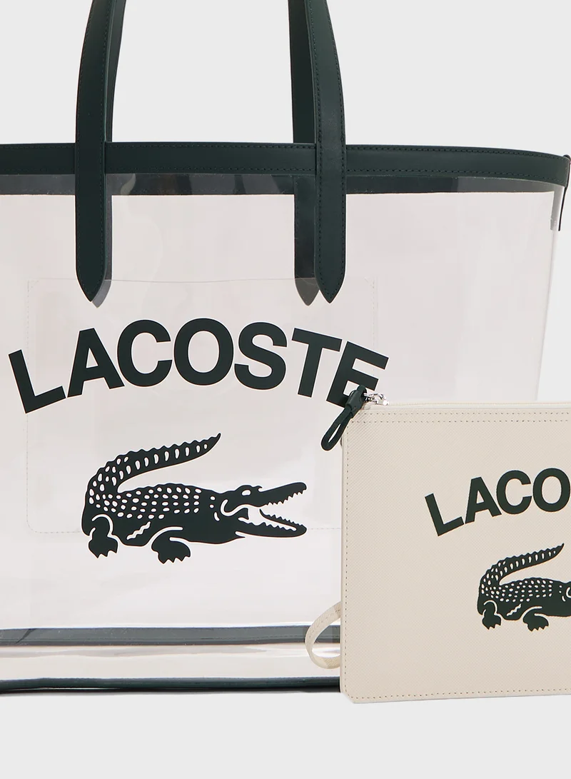 LACOSTE Logo Detailed Top Handle Zip Over Tote