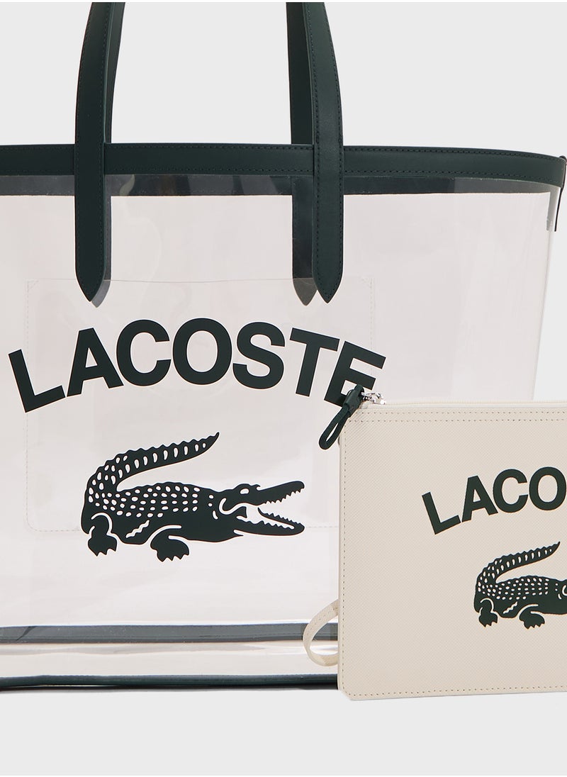 LACOSTE - Logo Detailed Top Handle Zip Over Tote - Image 1
