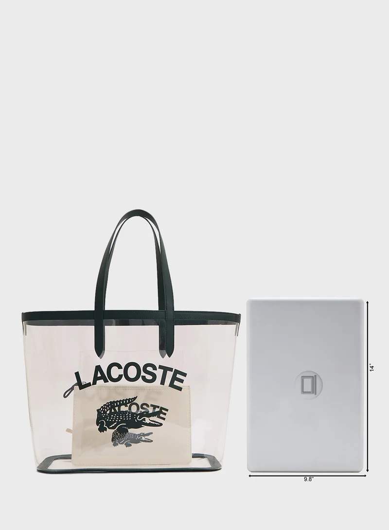 LACOSTE Logo Detailed Top Handle Zip Over Tote