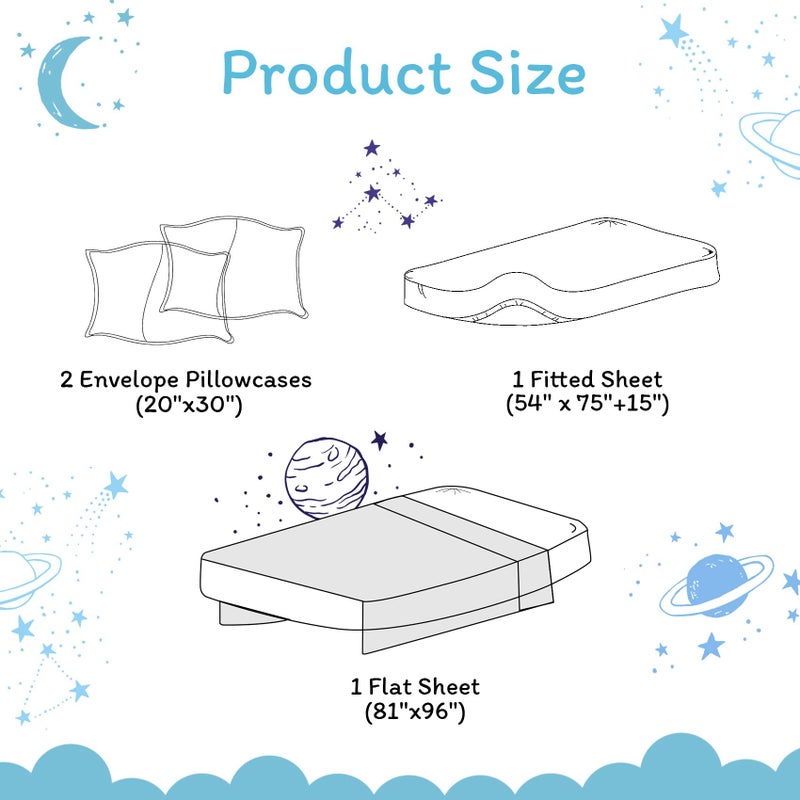 JSD Gradient Blue Moon Stars Kids Sheet Set Full Size  4 Piece Space Theme Microfiber Sheets Deep Pocket - Image 2