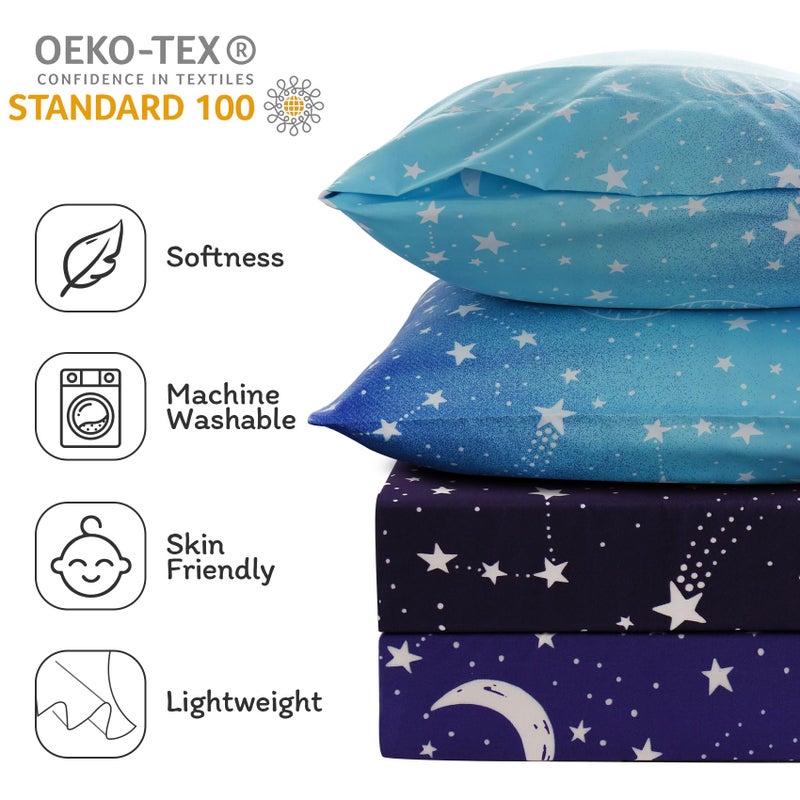JSD Gradient Blue Moon Stars Kids Sheet Set Full Size  4 Piece Space Theme Microfiber Sheets Deep Pocket - Image 4