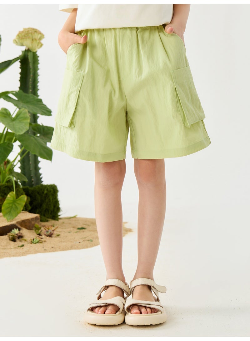 mini bala Girls Kids Casual Elastic Waist Stylish Cargo Pocket Shorts Soft Breathable Lightweight Comfortable Summer New Style Loose - Fitting Daily Wear Children's Fashion Shorts - Image 1