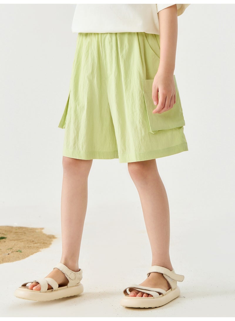 mini bala Girls Kids Casual Elastic Waist Stylish Cargo Pocket Shorts Soft Breathable Lightweight Comfortable Summer New Style Loose - Fitting Daily Wear Children's Fashion Shorts - Image 2