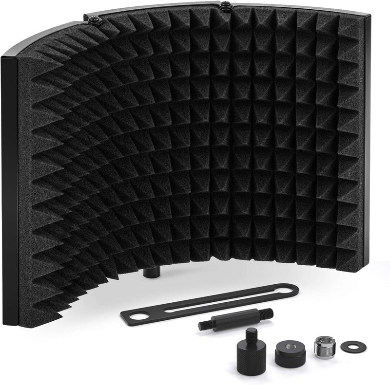 MOCKING BIRD Professional Acoustic Foam Microphone Isolation Shield |Echo Absorbing Soundproof panels Shield | Vocal Booth for Home Studio & Any Condenser Recording Equipment (Black) (5 panel) - Image 1