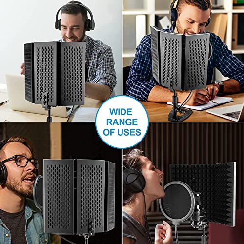 MOCKING BIRD Professional Acoustic Foam Microphone Isolation Shield |Echo Absorbing Soundproof panels Shield | Vocal Booth for Home Studio & Any Condenser Recording Equipment (Black) (5 panel) - Image 5