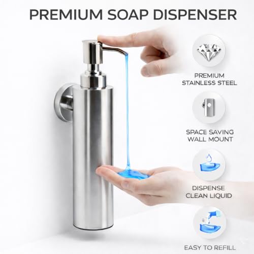 Veer Jaguar Liquid Stainless Steel Soap Dispenser - Wall Mounted for Bathroom & Wash Basin | Handwash Bottle Holder, Shampoo Dispenser, Liquid Handwash Container for Kitchen & Home (500 ml) - Image 3