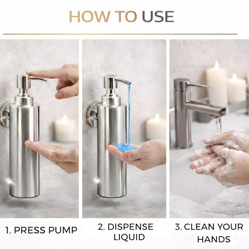 Veer Jaguar Liquid Stainless Steel Soap Dispenser - Wall Mounted for Bathroom & Wash Basin | Handwash Bottle Holder, Shampoo Dispenser, Liquid Handwash Container for Kitchen & Home (500 ml) - Image 5