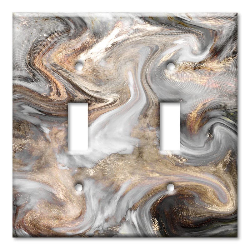 Art Plates Double Gang Toggle Switch Plate 2 Gang Light Switch Decorative Metal Wall Plate Grey and Brown Swirl Marble Granite Print Made in USA