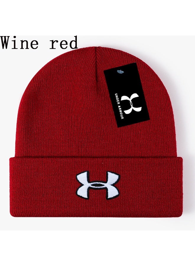 Under Armour Wine Red Ribbed Knit Beanie (White Logo)