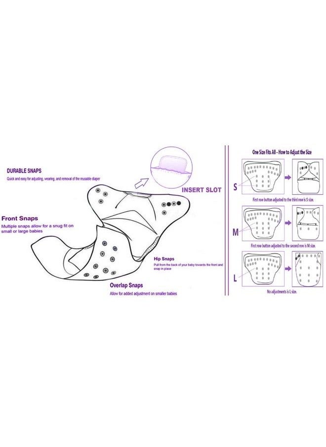 Tinny Tots - Pack Of 2 Pocket Button Style Baby Reusable Cloth Diaper Winter Autumn Special Adjustable With 3 Bamboo Charcoal Inserts Pad(5 Layers) For New Borns Toddlers Infants(Pg) - Image 1