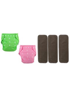 Tinny Tots Pack Of 2 Pocket Button Style Baby Reusable Cloth Diaper Winter Autumn Special Adjustable With 3 Bamboo Charcoal Inserts Pad(5 Layers) For New Borns Toddlers Infants(Pg)  - Image 2