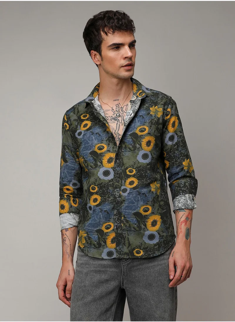 Campus Sutra Campus Sutra Men's Multicolour Botanical Abstract Shirt For Casual Wear | Spread Collar | Long Sleeve | Button Closure | Cotton Shirt Crafted With Comfort Fit For Everyday Wear