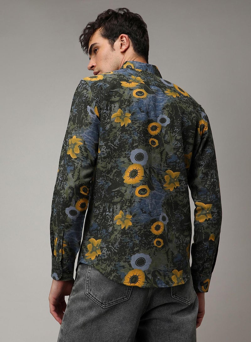 Campus Sutra Campus Sutra Men's Multicolour Botanical Abstract Shirt For Casual Wear | Spread Collar | Long Sleeve | Button Closure | Cotton Shirt Crafted With Comfort Fit For Everyday Wear  - Image 5