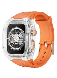 TPU Full Protector Sport Watch Strap/Watchband for Apple iWatch Series 9/8/7/6/5/4/SE 44/45mm Orange/Clear