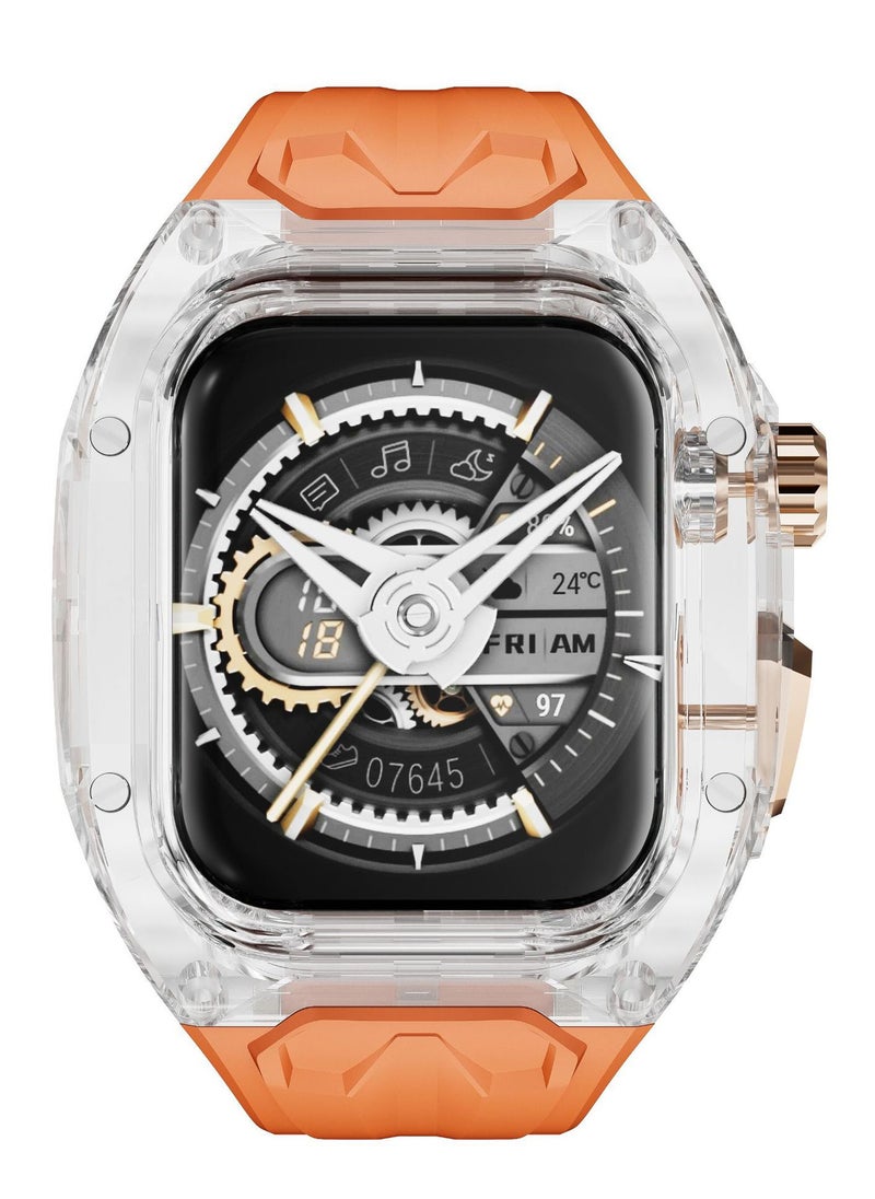 CoomBe - TPU Full Protector Sport Watch Strap/Watchband for Apple iWatch Series 9/8/7/6/5/4/SE 44/45mm Orange/Clear - Image 1