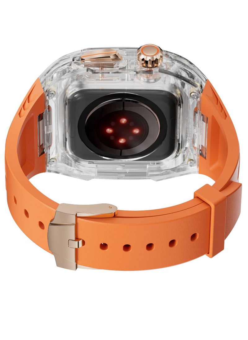 CoomBe - TPU Full Protector Sport Watch Strap/Watchband for Apple iWatch Series 9/8/7/6/5/4/SE 44/45mm Orange/Clear - Image 1