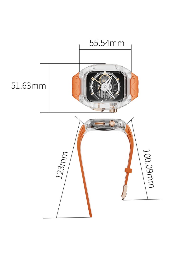 CoomBe - TPU Full Protector Sport Watch Strap/Watchband for Apple iWatch Series 9/8/7/6/5/4/SE 44/45mm Orange/Clear - Image 1