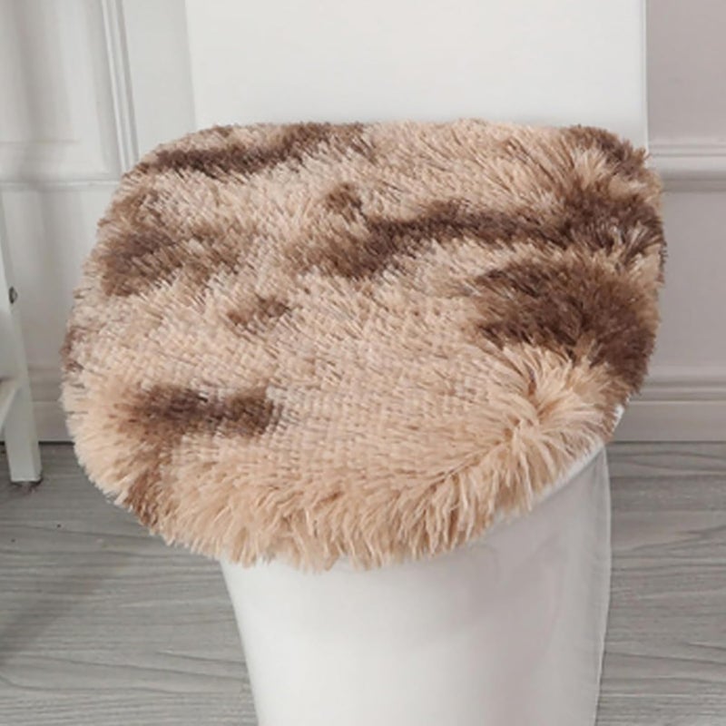 Insun Soft Fluffy Toilet Seat Cover, Washable Absorbent Lid Cover, Adjustable Non Slip Backing for Most Bathroom Toilet Lids Tie-Dyed Brown 17.7" x 19.7" - Image 1